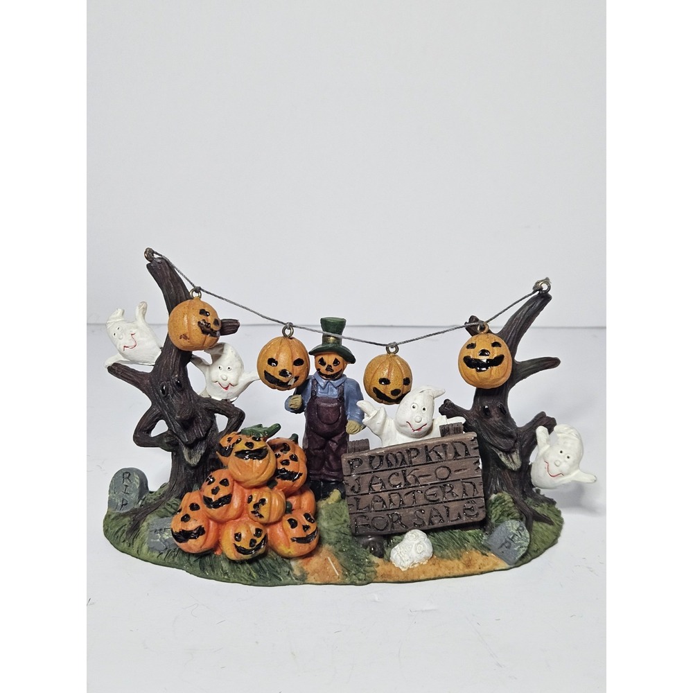 Spooky Hollow Jack-O-Lantern Stand Halloween Village Accessory 2002 OB Resin